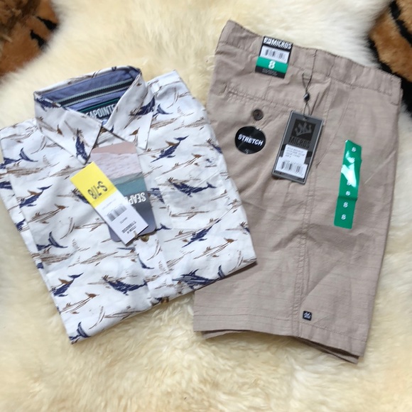 NWT Boys Hawaiian Dress Shirt and Dress Shorts 7/8 - Picture 2 of 8